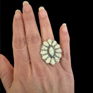 Elegant Silver and White Statement Ring